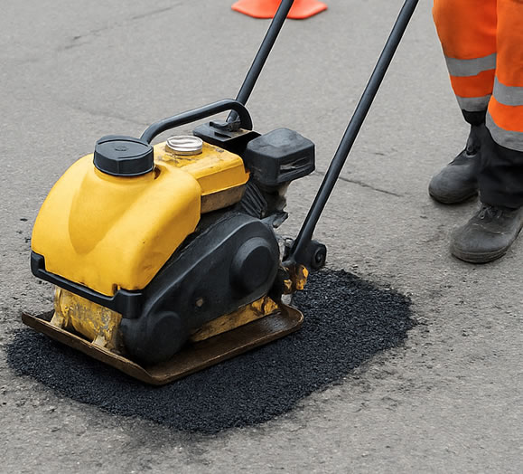 UK Road pot hole repair Contractors at Work
